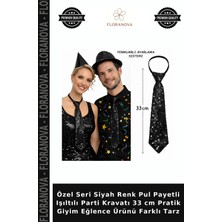 Floranova Özel Seri Siyah Renk Pul Payetli Işıltılı Parti Kravatı 33 cm Pratik Giyim Eğlence Ürünü Farklı Tarz