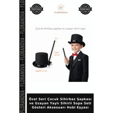 Floranova Özel Seri Çocuk Sihirbaz Şapkası ve Uzayan Yaylı Sihirli Sopa Seti Gösteri Aksesuarı Hobi Eşyası
