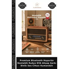 Floranova Premium Bluetooth Hoparlör Nostaljik Radyo D56 Ahşap Şarkı Dinle Ses Cihazı Kumandalı