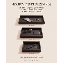Derisunum Design El Yapımı Premium 3'lü Deri Tepsi Seti - Orta Sehpa, Antre, Banyo, Makyaj, Takı ve Sunum Tepsisi