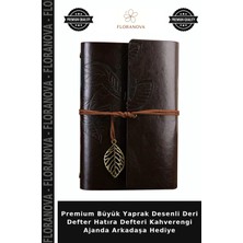 Floranova Premium Büyük Yaprak Desenli Deri Defter Hatıra Defteri Kahverengi Ajanda Arkadaşa Hediye