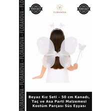 Floranova Beyaz Kız Seti – 50 cm Kanadı, Taç ve Asa Parti Malzemesi Kostüm Parçası Süs Eşyası