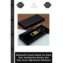 Floranova Hediyelik Siyah Kalem ve Gold Deri Anahtarlık Kutulu Set Yazı Aracı Öğretmen Hediyesi
