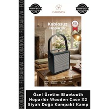 Floranova Özel Üretim Bluetooth Hoparlör Wooden Case X2 Siyah Doğa Kompakt Kamp