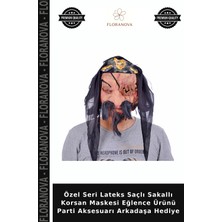 Floranova Özel Seri Lateks Saçlı Sakallı Korsan Maskesi Eğlence Ürünü Parti Aksesuarı Arkadaşa Hediye