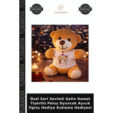 Floranova Özel Seri Sevimli Gelin Damat Tişörtlü Peluş Oyuncak Ayıcık Ilginç Hediye Kutlama Hediyesi