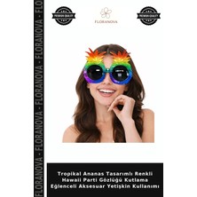 Floranova Tropikal Ananas Tasarımlı Renkli Hawaii Parti Gözlüğü Kutlama Eğlenceli Aksesuar Yetişkin Kullanımı