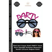 Floranova Özel Seri Fuşya Simli Party Yazılı Parti Gözlüğü Kutlama Aksesuarı Renkli Çerçeve Doğum Günü