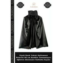 Floranova Siyah Renk Yakalı Halloween Pelerini 90 cm Kombin Tamamlayıcı Eğlence Aksesuarı Kutlama Eşyası