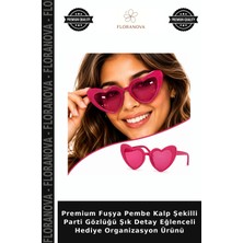 Floranova Premium Fuşya Pembe Kalp Şekilli Parti Gözlüğü Şık Detay Eğlenceli Hediye Organizasyon Ürünü