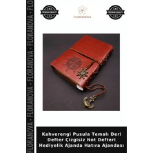 Floranova Kahverengi Pusula Temalı Deri Defter Çizgisiz Not Defteri Hediyelik Ajanda Hatıra Ajandası