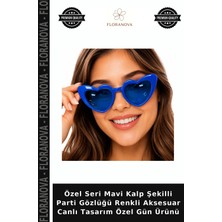 Floranova Özel Seri Mavi Kalp Şekilli Parti Gözlüğü Renkli Aksesuar Canlı Tasarım Özel Gün Ürünü
