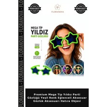 Floranova Premium Mega Tip Yıldız Parti Gözlüğü Yeşil Renk Eğlenceli Aksesuar Gözlük Aksesuarı Hatıra Objesi