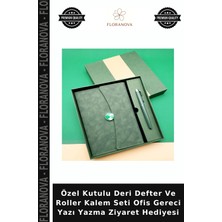 Floranova Özel Kutulu Deri Defter ve Roller Kalem Seti Ofis Gereci Yazı Yazma Ziyaret Hediyesi