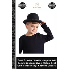 Floranova Özel Üretim Charlie Chaplin Stil Çocuk Şapkası Siyah Melon Özel Gün Parti Detayı Kostüm Unsuru