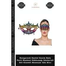 Floranova Rengarenk Dantel Kesim Balo Parti Maskesi Gökkuşağı Gösterişli Stil Gizemli Aksesuar Göz Alıcı