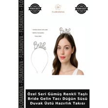 Floranova Özel Seri Gümüş Renkli Taşlı Bride Gelin Tacı Düğün Süsü Duvak Üstü Hazırlık Takısı
