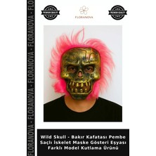 Floranova Wild Skull - Bakır Kafatası Pembe Saçlı Iskelet Maske Gösteri Eşyası Farklı Model Kutlama Ürünü