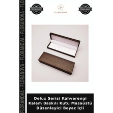 Floranova Delux Serisi Kahverengi Kalem Baskılı Kutu Masaüstü Düzenleyici Beyaz Içli