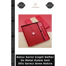 Floranova Delux Serisi Çizgili Defter ve Metal Kalem Seti Ofis Gereci Anne Hatıra
