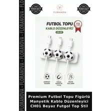 Floranova Premium Futbol Topu Figürlü Manyetik Kablo Düzenleyici CH01 Beyaz Futgol Top Stil