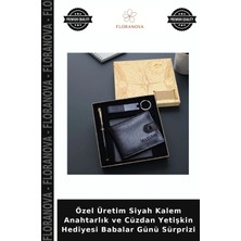 Floranova Özel Üretim Siyah Kalem Anahtarlık ve Cüzdan Yetişkin Hediyesi Babalar Günü Sürprizi