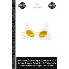 Floranova Kutlama Ürünü Ilginç Tasarım Şık Detay Beyaz Renk Bıyık Tasarımlı Kedi Parti Gözlüğü 19X11 cm