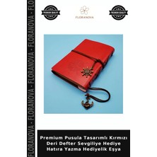 Floranova Premium Pusula Tasarımlı Kırmızı Deri Defter Sevgiliye Hediye Hatıra Yazma Hediyelik Eşya