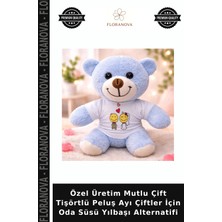 Floranova Özel Üretim Mutlu Çift Tişörtlü Peluş Ayı Çiftler Için Oda Süsü Yılbaşı Alternatifi