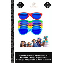 Floranova Eğlenceli Model Eğlence Aracı Kutlama Detayı Büyük Parti Gözlüğü Rengarenk 6 Adet 27X9 cm