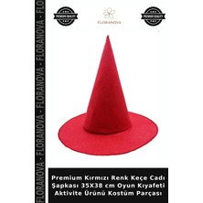 Floranova Premium Kırmızı Renk Keçe Cadı Şapkası 35X38 cm Oyun Kıyafeti Aktivite Ürünü Kostüm Parçası