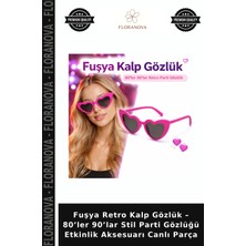 Floranova Fuşya Retro Kalp Gözlük – 80’ler 90’lar Stil Parti Gözlüğü Etkinlik Aksesuarı Canlı Parça
