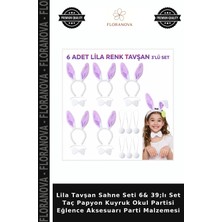 Floranova Lila Tavşan Sahne Seti 6& 39;lı Set Taç Papyon Kuyruk Okul Partisi Eğlence Aksesuarı Parti Malzemesi