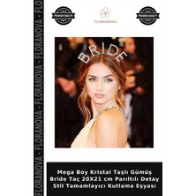 Floranova Mega Boy Kristal Taşlı Gümüş Bride Taç 20X21 cm Parıltılı Detay Stil Tamamlayıcı Kutlama Eşyası
