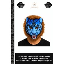 Floranova Premium Kahverengi Yeleli Mavi Kaplan Eva Maske Dekoratif Aksesuar Parti Gereci Hayvan Figürlü