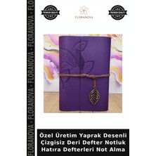 Floranova Özel Üretim Yaprak Desenli Çizgisiz Deri Defter Notluk Hatıra Defterleri Not Alma