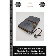 Floranova Özel Seri Pusula Motifli Çizgisiz Deri Defter Eşe Hediye Nikah Defteri Hatıra