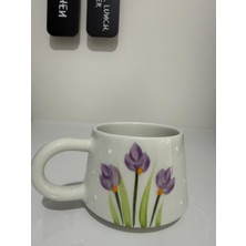 Bumelo Seramik El Işlemesi Kahve Fincanı Kupa Mug Bardak 3 Lü Mor Çiçekler