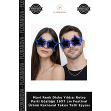 Floranova Mavi Renk Disko Yıldızı Retro Parti Gözlüğü 16X7 cm Festival Ürünü Karnaval Takısı Tatil Eşyası