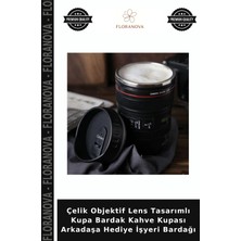 Floranova Çelik Objektif Lens Tasarımlı Kupa Bardak Kahve Kupası Arkadaşa Hediye Işyeri Bardağı