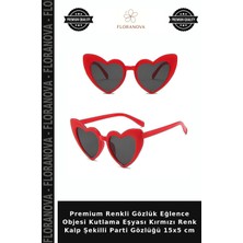 Floranova Premium Renkli Gözlük Eğlence Objesi Kutlama Eşyası Kırmızı Renk Kalp Şekilli Parti Gözlüğü 15X5 cm