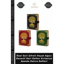 Floranova Özel Seri Şifreli Hayat Ağacı Desenli Deri Defter Kırtasiye Ajanda Hatıra Defteri