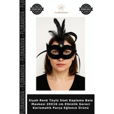 Floranova Siyah Renk Tüylü Süet Kaplama Balo Maskesi 20X16 cm Etkinlik Gereci Karizmatik Parça Eğlence Ürünü