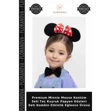 Floranova Premium Minnie Mouse Kostüm Seti Taç Kuyruk Papyon Gösteri Seti Kombin Etkinlik Eğlence Ürünü
