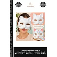 Floranova Premium Kendin Tasarla Kişiselleştirilebilir Boyanabilir Kedi Maskesi Hobi Malzemesi Kostüm Detayı