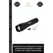 Floranova Premium Uzun Menzilli El Feneri Powerbank Özellikli Av Aleti Pratik Işık Yedek Aydınlatma