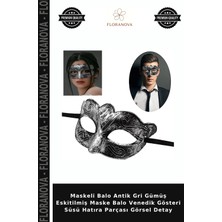 Floranova Maskeli Balo Antik Gri Gümüş Eskitilmiş Maske Balo Venedik Gösteri Süsü Hatıra Parçası Görsel Detay