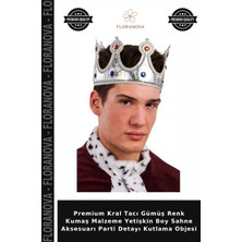 Floranova Premium Kral Tacı Gümüş Renk Kumaş Malzeme Yetişkin Boy Sahne Aksesuarı Parti Detayı Kutlama Objesi