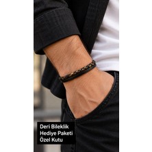 Herşey Nota Venaris Qadren Siyah Kahve Deri Erkek Bileklik - Desenli Örgü Ince Bant