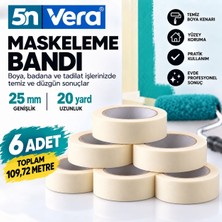 5N Vera Maskeleme Bandı 25 mm x 20 Yard 6 Adet – Kağıt Bant, Boyacı Bandı, Boya Badana, Tadilat ve Yüzey Koruma